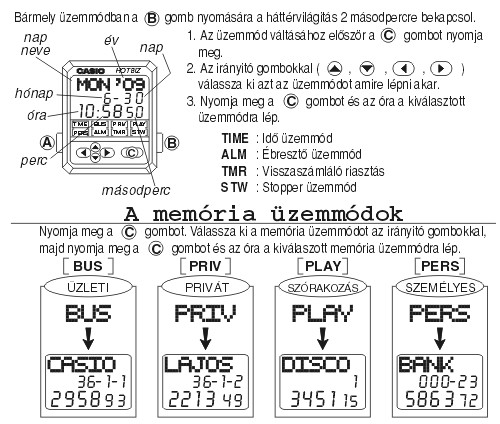 Casio DB-2100D-1 üzemmódjai